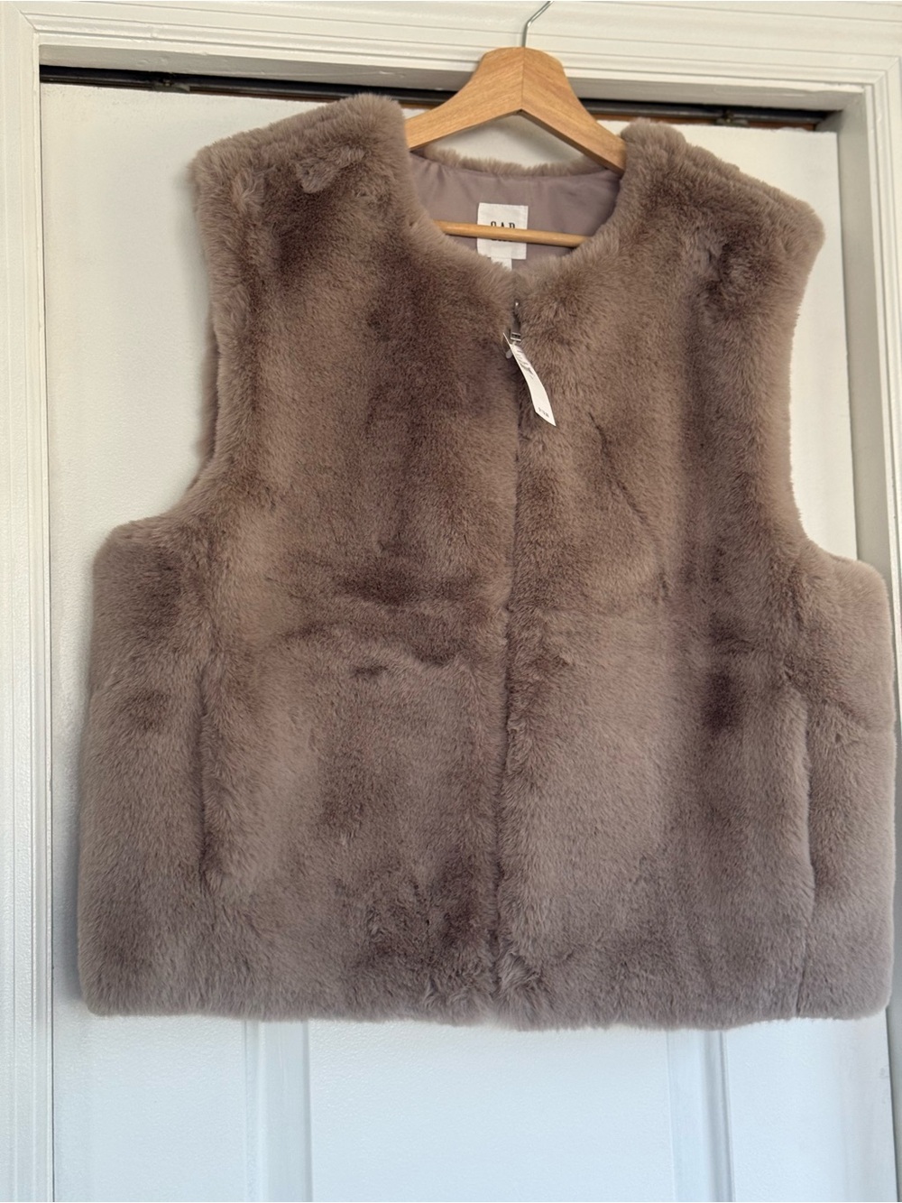 GAP Taupe Plush Faux Fur Vest